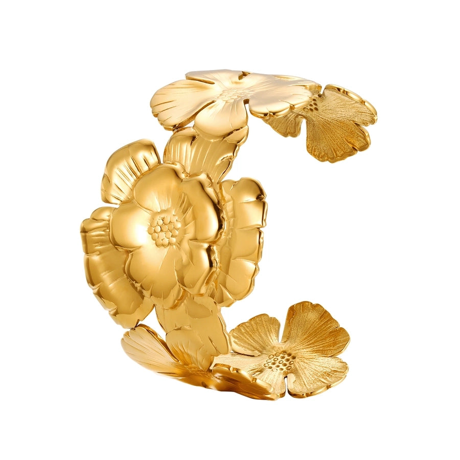 IG Style Streetwear Oversized Flower 304 Stainless Steel 18K Gold Plated Wide Bracelet In Bulk