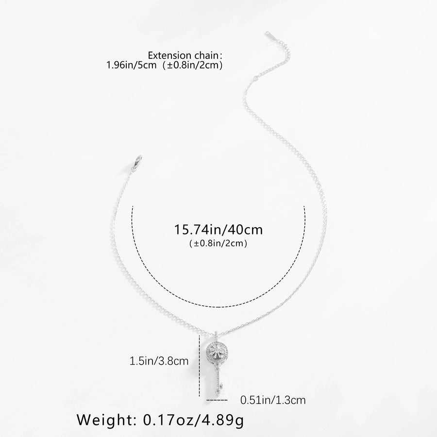 304 Stainless Steel Copper White Gold Plated Plating Inlay Key Zircon Pendant Necklace