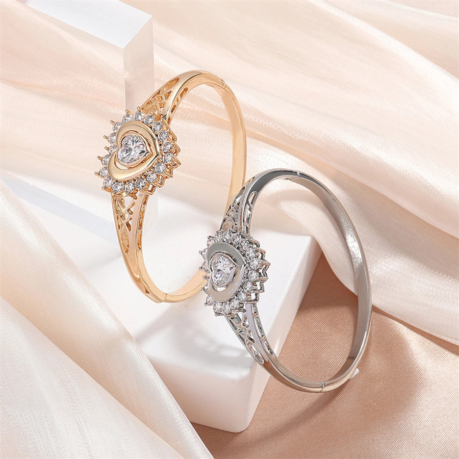 Casual Simple Style Streetwear Heart Shape 304 Stainless Steel Zircon Stainless Steel Bracelets In Bulk