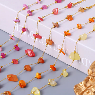 Europe and America  New Natural Stone Temperament Clavicle Necklace Bracelet Stainless Steel Non-Fading Light Luxury Jewelry Suit