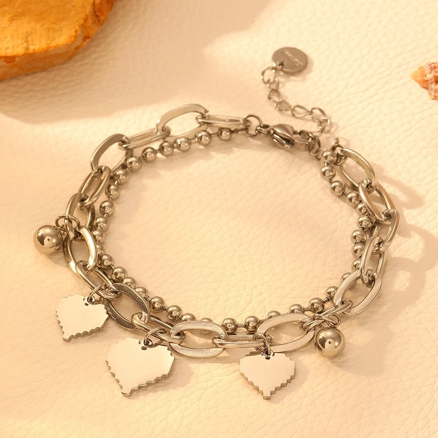 Elegant Heart Shape Titanium Steel 18K Gold Plated Beaded Chain cable chain Bracelets In Bulk