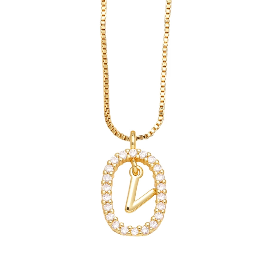 Jewelry Modern Style Simple Style letter 201 Stainless Steel Copper Zircon 18K Gold Plated Inlay Pendant Necklace