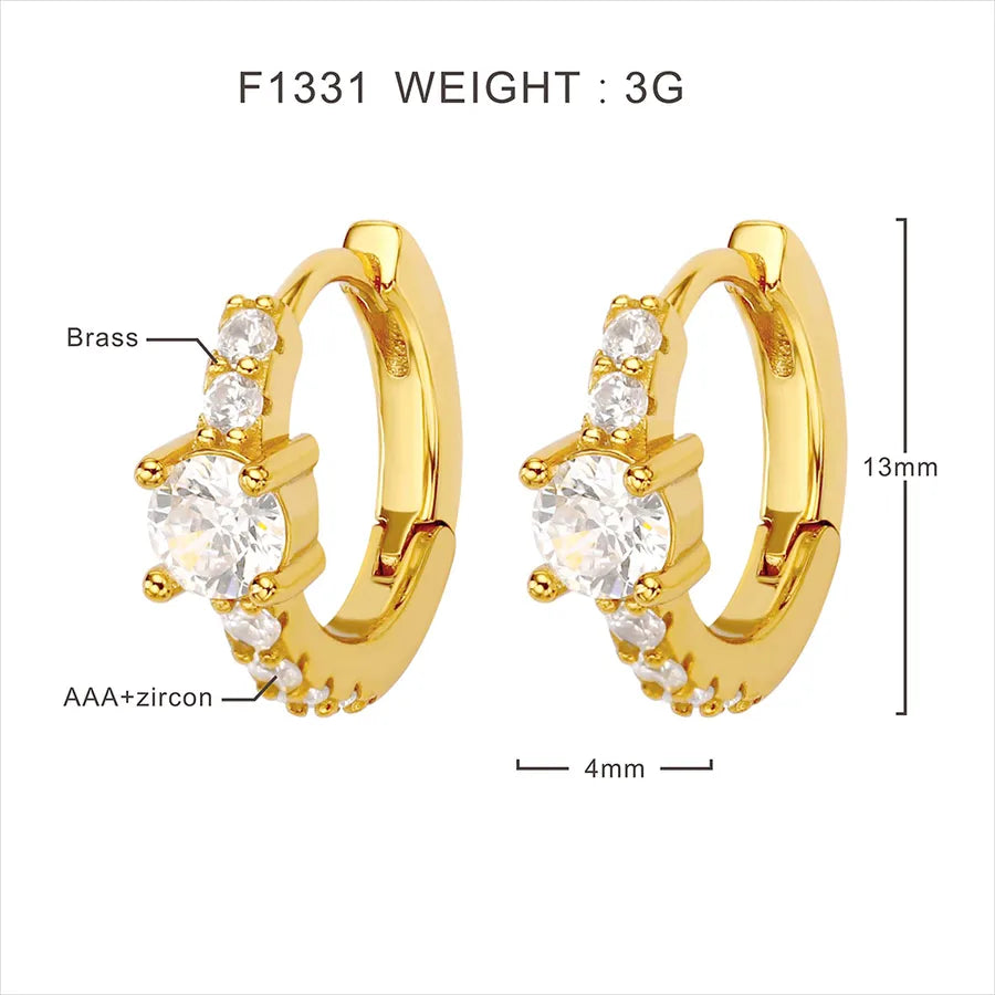 1 Pair IG Style Circle Round Inlay Copper Zircon Earrings