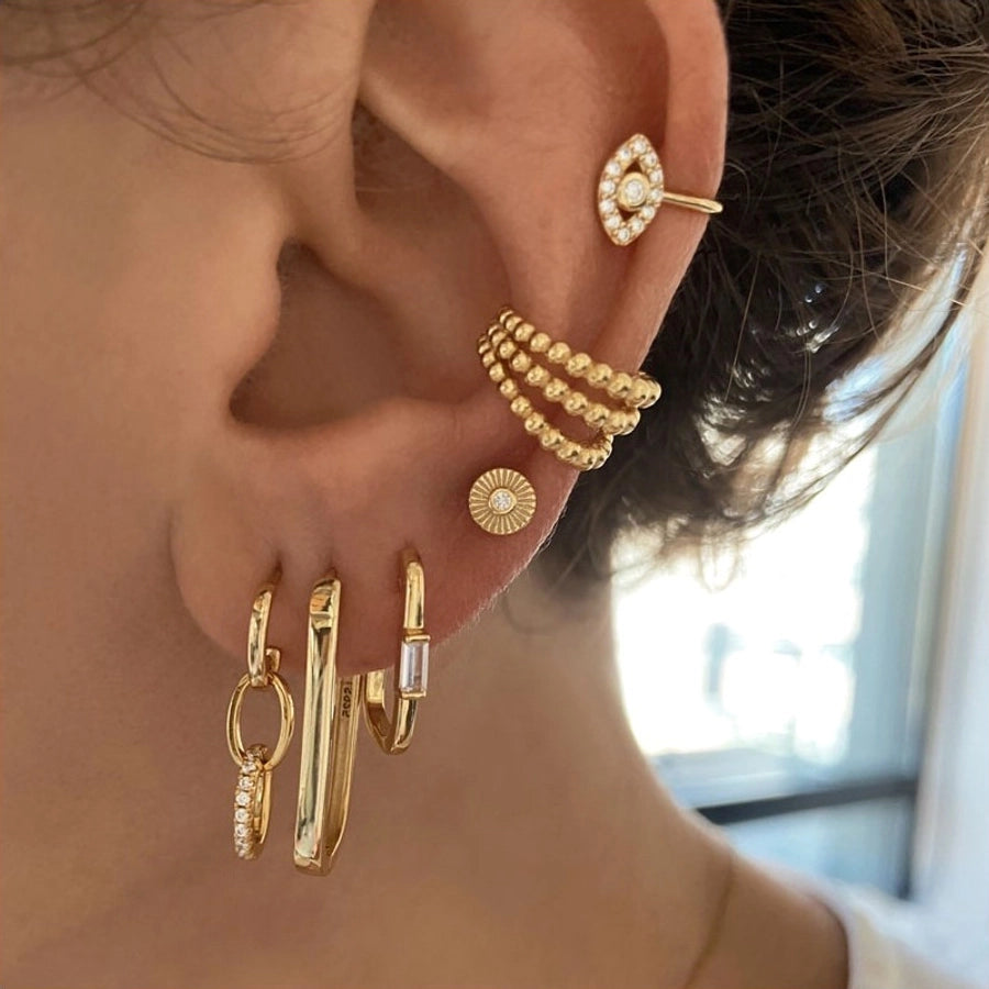 1 Pair IG Style U Shape Geometric Inlay Copper Zircon Gold Plated Ear Cuffs Earrings