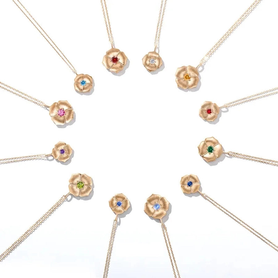 Alloy Copper Inlay Flower Birthstone Pendant Necklace