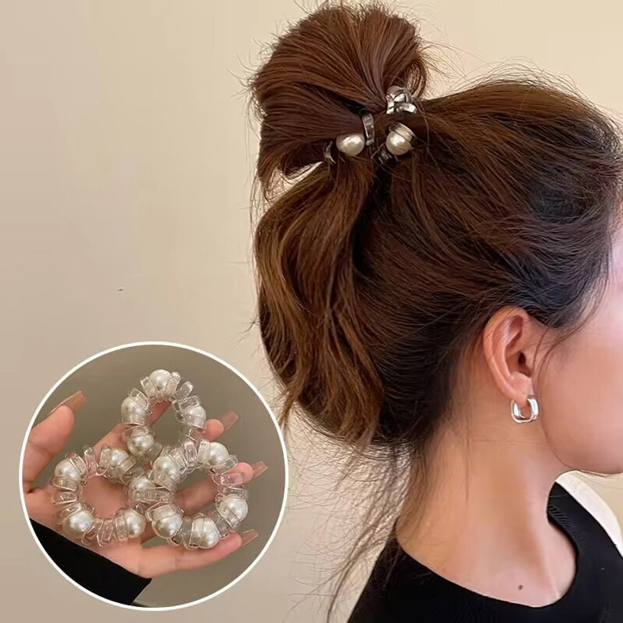 Pearl transparent telephone line hair band women's high-grade hair tie rope does not hurt hair rubber band Simple temperament headdress