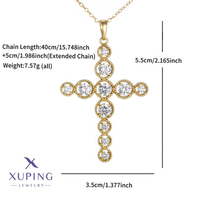 304 Stainless Steel Copper 18K Gold Plated Plating Inlay Cross Zircon Pendant Necklace