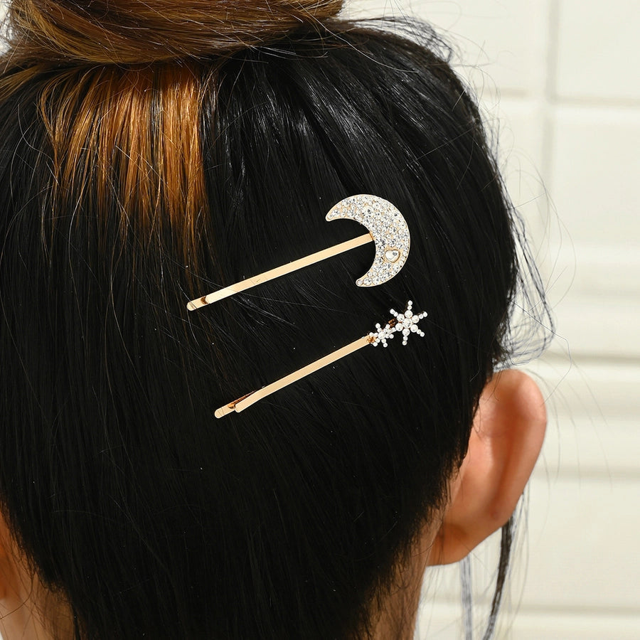 Europe and America  Hair Accessories Alloy Diamond Star Moon Barrettes Diamond Pin Snowflake Barrettes Suit