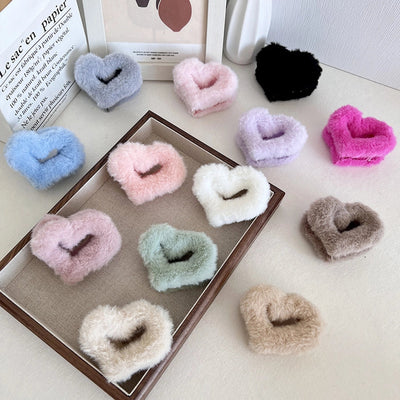 Women's Sweet Heart Shape Faux rabbit fur Plastic Handmade Hair Clip