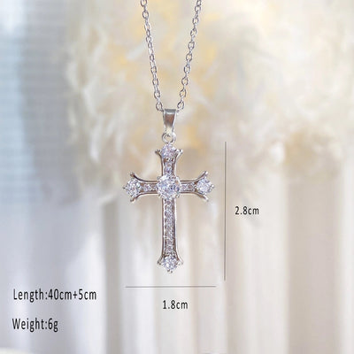 Copper cable chain Plating Cross Zircon Pendant Necklace