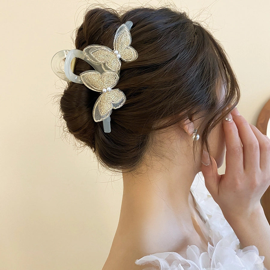 Women's Sweet Simple Style Butterfly Arylic Inlay Imitation Pearl Cloth Hair Clip