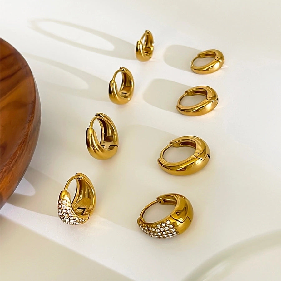 1 Pair Retro Geometric 316L Stainless Steel  Rhinestones 18K Gold Plated Earrings