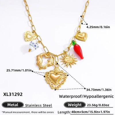 Jewelry Elegant Classic Style Streetwear Heart Shape 304 Stainless Steel Plating Multi Charms Necklace