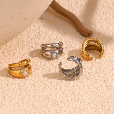 1 Pair Simple Style Geometric Inlay 304 Stainless Steel Pearl 18K Gold Plated Ear Cuffs