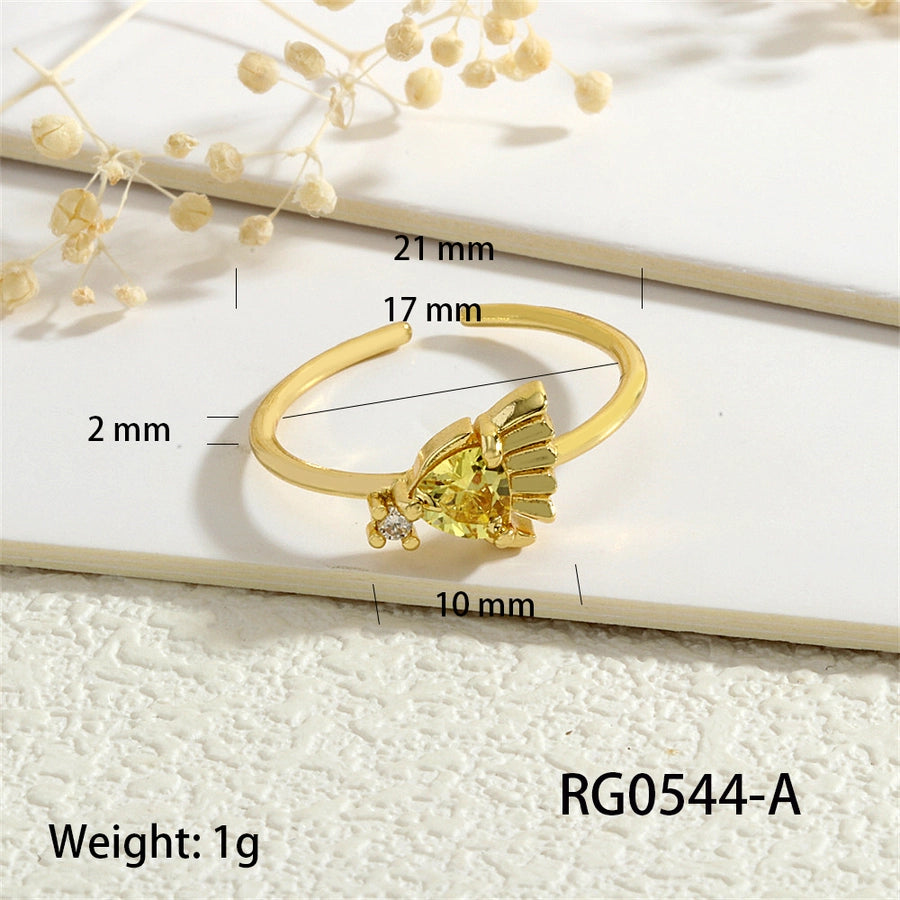 Copper Inlay Hippocampus Crab Fish Zircon Open Rings