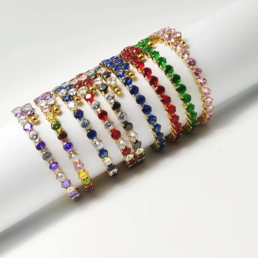 Elegant Solid Color 304 Stainless Steel 18K Gold Plated Zircon Bangle In Bulk