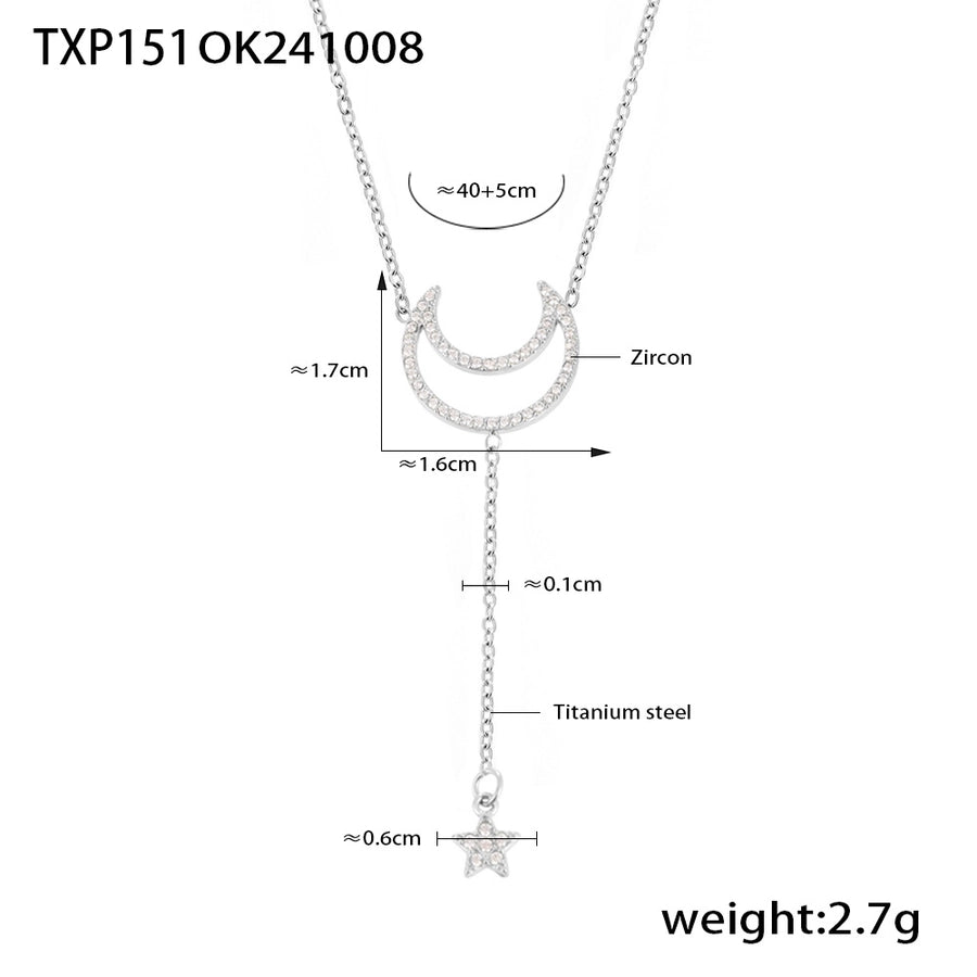 Jewelry Elegant Luxurious Vacation Moon Titanium Steel Rhinestones 18K Gold Plated Plating Jewelry Set