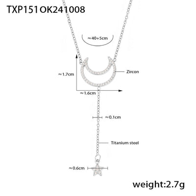 Jewelry Elegant Luxurious Vacation Moon Titanium Steel Rhinestones 18K Gold Plated Plating Jewelry Set