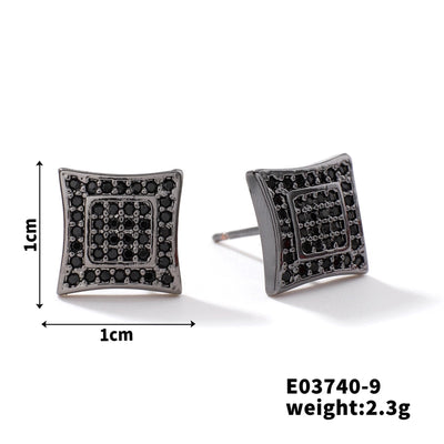 1 Piece Hip-Hop Retro Streetwear Geometric Inlay Copper Zircon Rhodium Plated Ear Studs