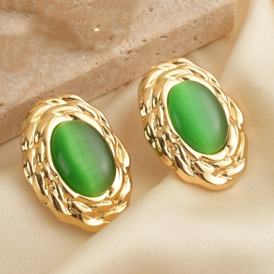 1 Pair Vintage Style Classic Style Oval 304 Stainless Steel 18K Gold Plated Ear Studs