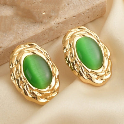 1 Pair Vintage Style Classic Style Oval 304 Stainless Steel 18K Gold Plated Ear Studs