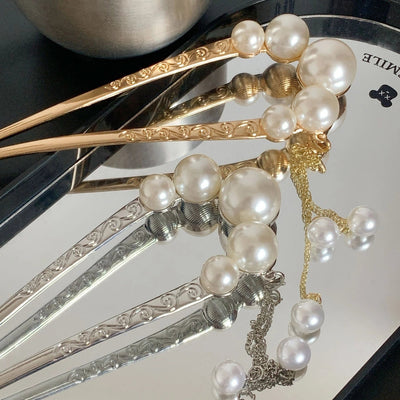 elegant classical geometric imitation pearl alloy plating hairpin