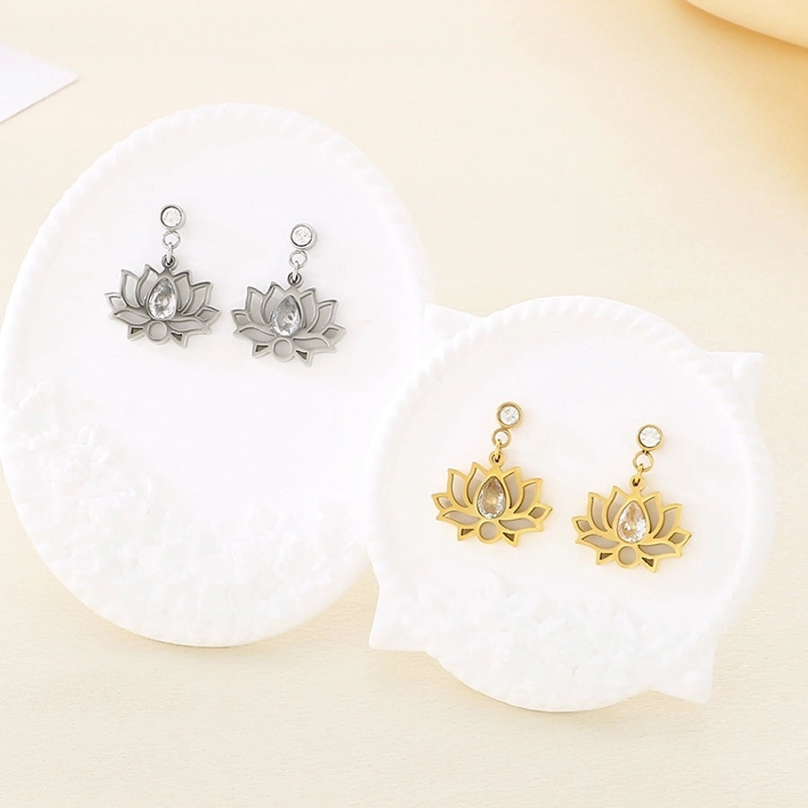 1 Pair Vintage Style Flower Hollow Out Inlay 304 Stainless Steel Zircon 18K Gold Plated Ear Studs
