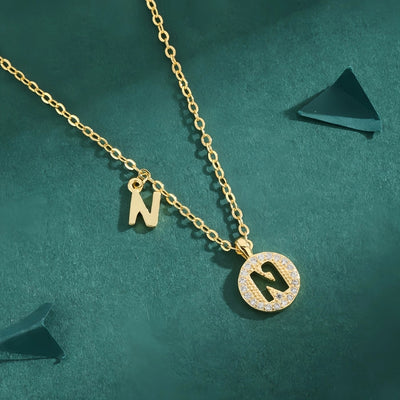 Copper 18K Gold Plated Inlay Letter Zircon Pendant Necklace