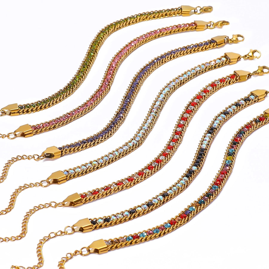 IG Style Geometric 304 Stainless Steel 18K Gold Plated Zircon Tennis Chain Bracelets In Bulk