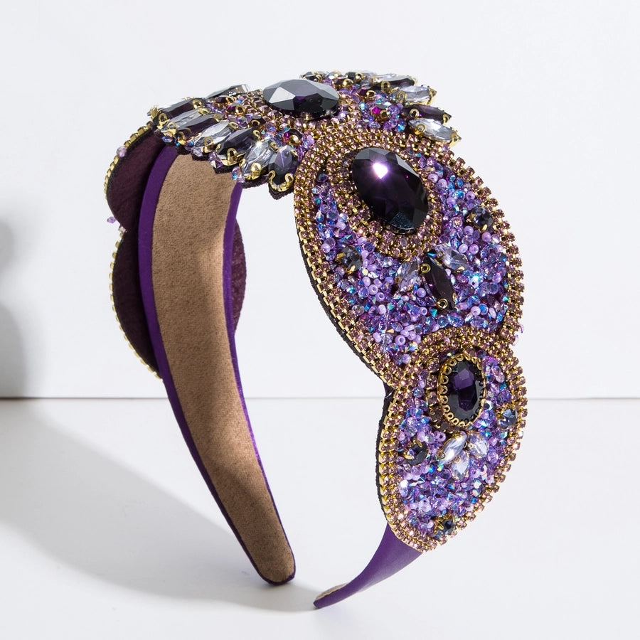 glam shiny flower cloth lace inlay rhinestones pearl hair band