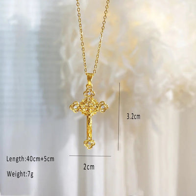 Copper cable chain Plating Cross Zircon Pendant Necklace