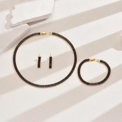 Copper 18K Gold Plated Inlay Geometric Zircon Copper Jewelry Sets