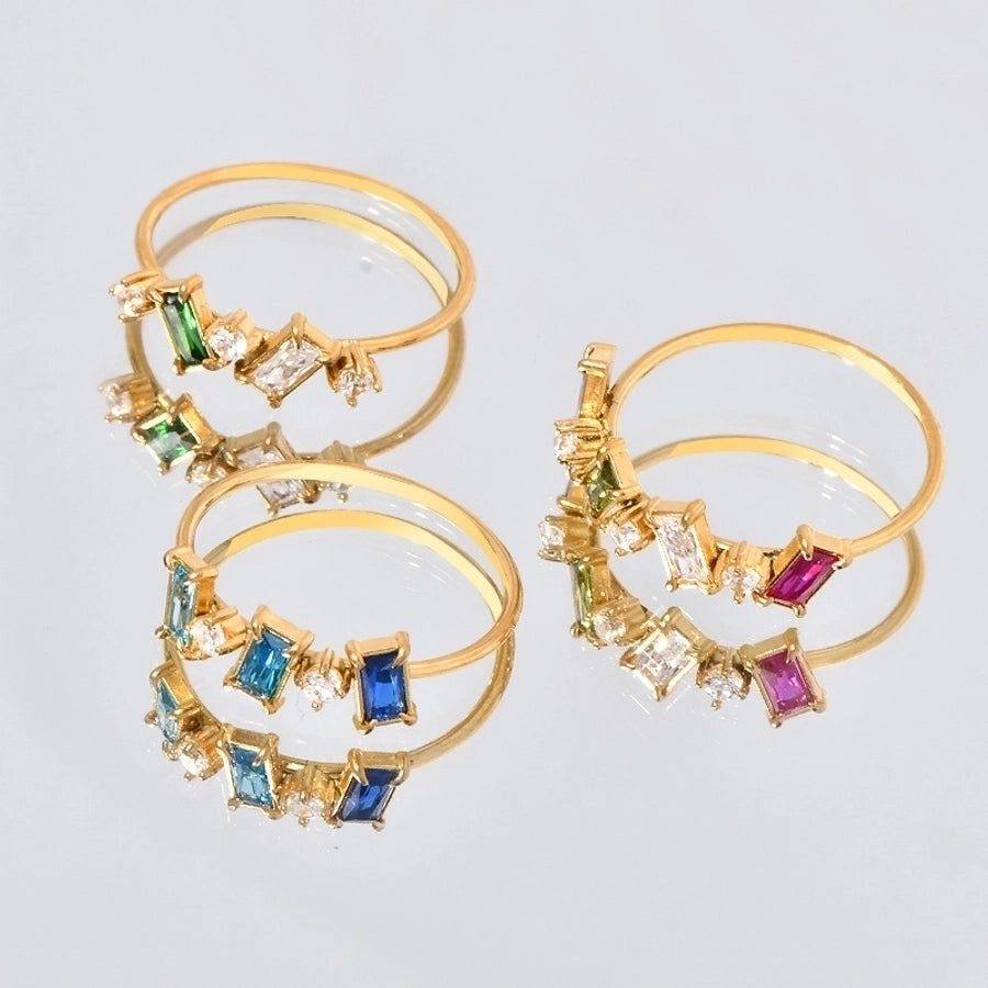 Jewelry Elegant Geometric Solid Color 304 Stainless Steel Rhinestones 18K Gold Plated Inlay Rings