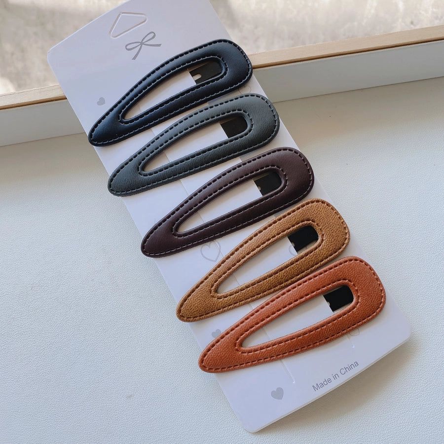 sweet geometric pu leather hair clip 5 pieces
