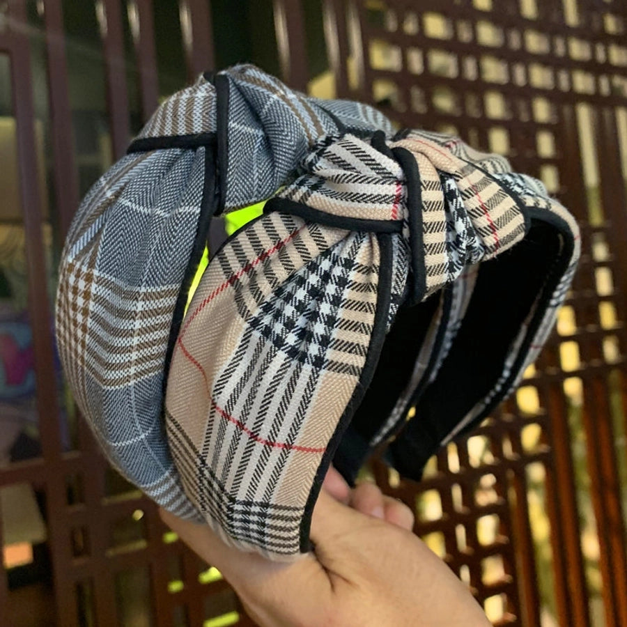 retro plaid cloth bowknot hair band 1 piece