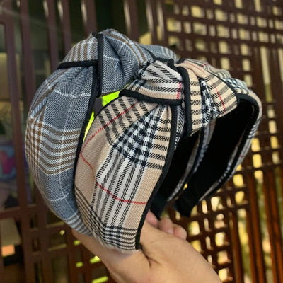 retro plaid cloth bowknot hair band 1 piece