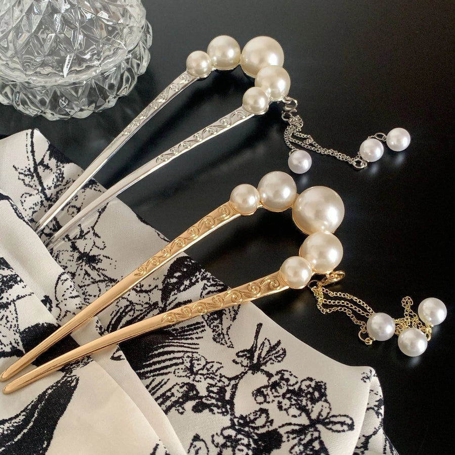 elegant classical geometric imitation pearl alloy plating hairpin