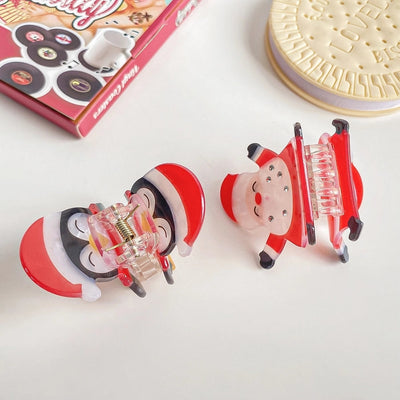 Christmas Cute Women's Penguin Santa Claus Arylic Inlay Rhinestones Hair Claws