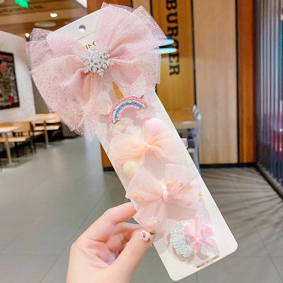 cute rabbit rainbow bow knot alloy gauze hair clip 1 set