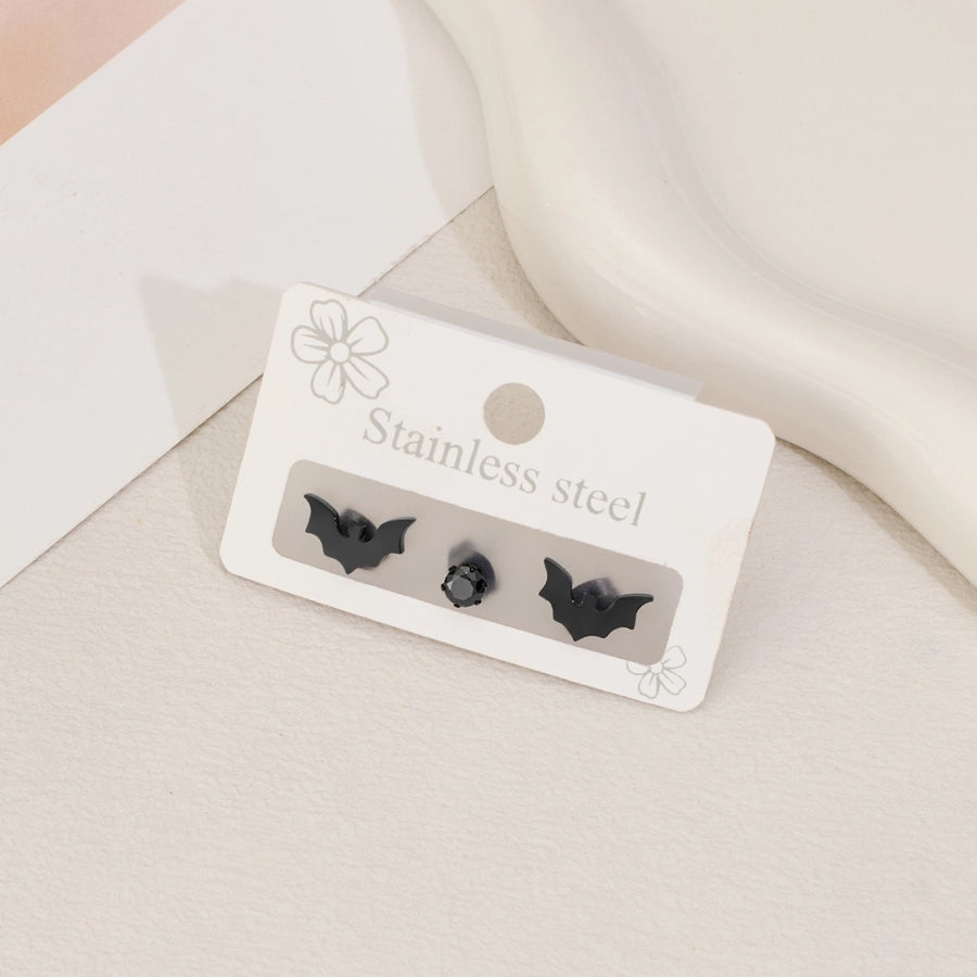 1 Set Halloween Cute Sweet Animal Cat Bat Polishing Inlay 304 Stainless Steel Zircon 18K Gold Plated Ear Studs