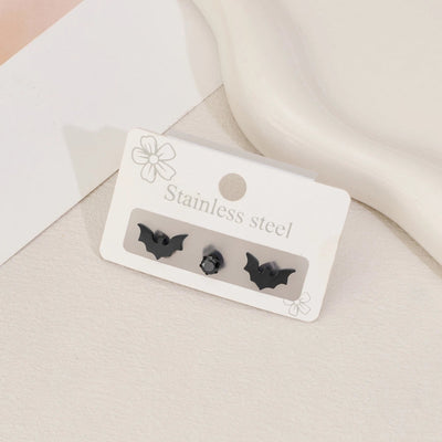 1 Set Halloween Cute Sweet Animal Cat Bat Polishing Inlay 304 Stainless Steel Zircon 18K Gold Plated Ear Studs