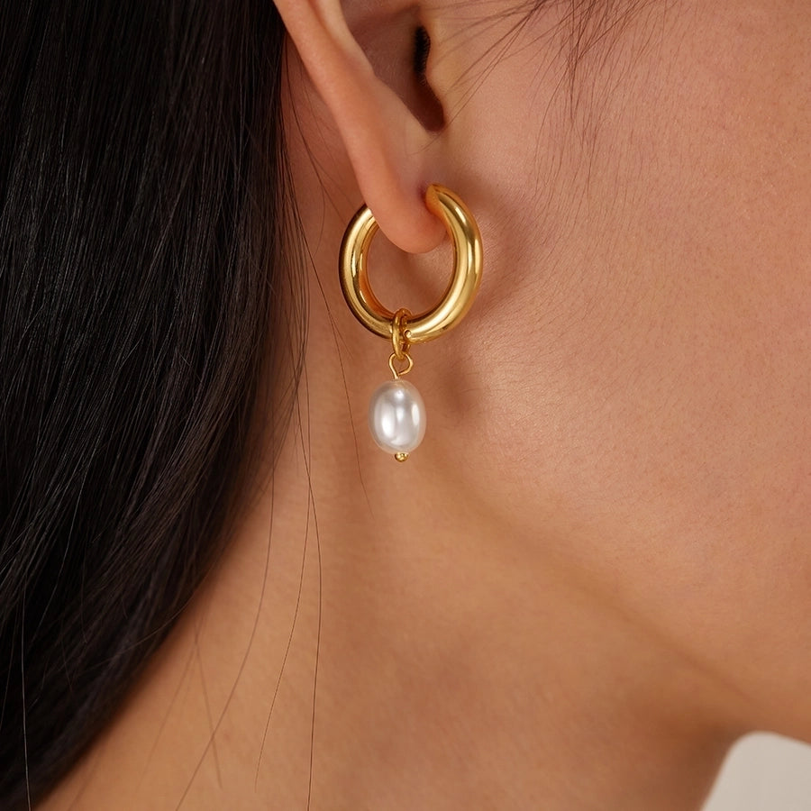 1 Pair French Style Geometric Pearl chain 304 Stainless Steel 18K Gold Plated Drop Earrings