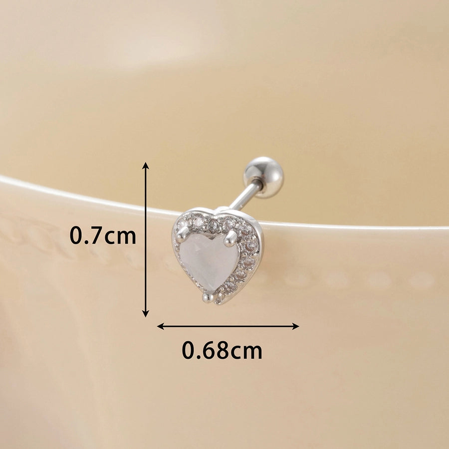 1 Piece Classic Style Heart Shape Inlay Copper Zircon Ear Studs
