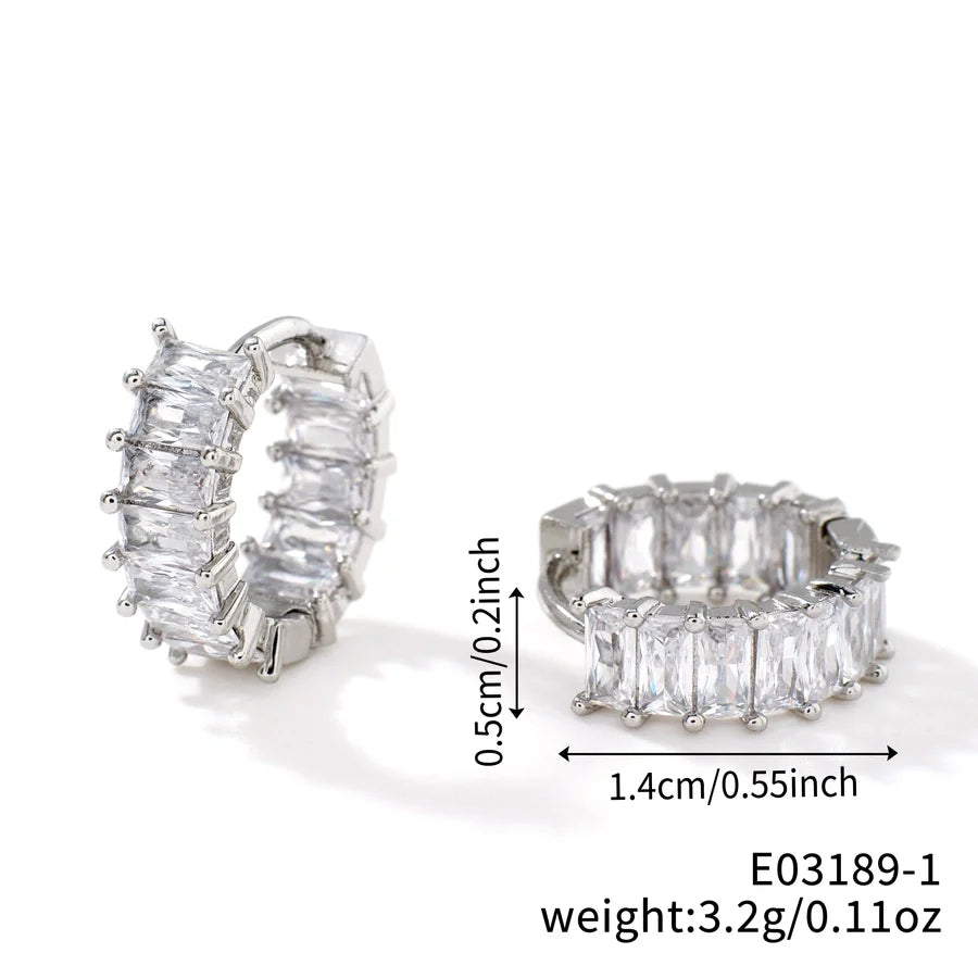 1 Pair Elegant Basic Round Inlay Copper Zircon Rhodium Plated Ear clip