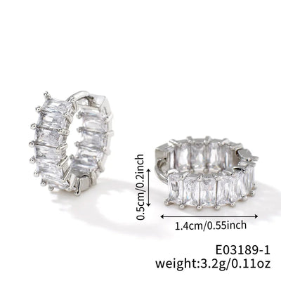 1 Pair Elegant Basic Round Inlay Copper Zircon Rhodium Plated Ear clip