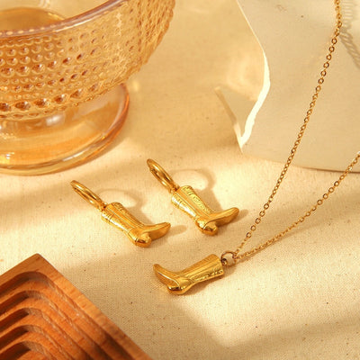 Jewelry IG Style French Style Boots 304 Stainless Steel 18K Gold Plated Plating Earrings Necklace