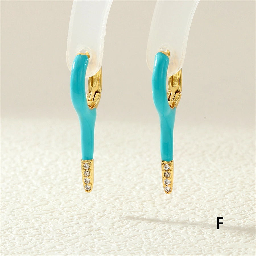 1 Pair IG Style Simple Style Commute Solid Color Enamel Inlay Copper Zircon 18K Gold Plated Earrings