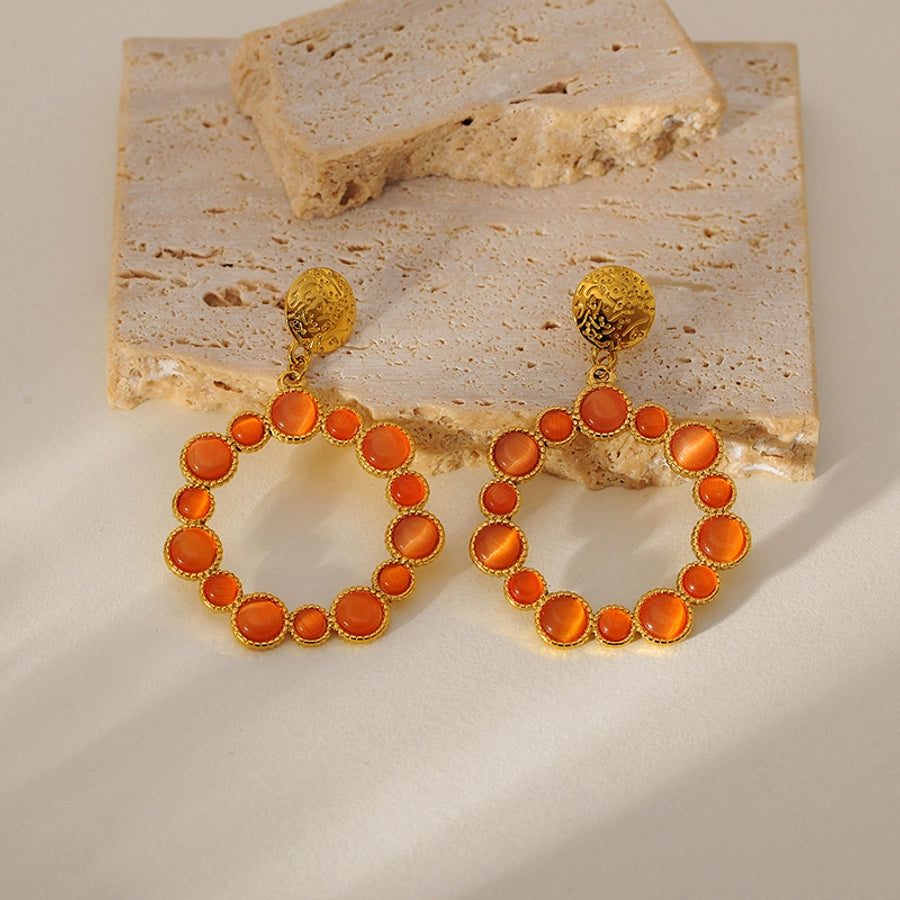 1 Pair Elegant Vintage Style Round 304 Stainless Steel Opal 18K Gold Plated Drop Earrings