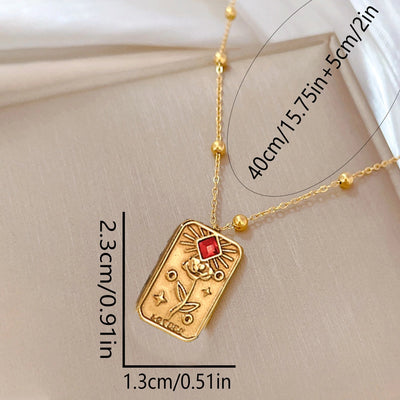 Jewelry Punk Roman Style Letter Rose Rectangle 304 Stainless Steel Zircon 18K Gold Plated Plating Inlay Pendant Necklace