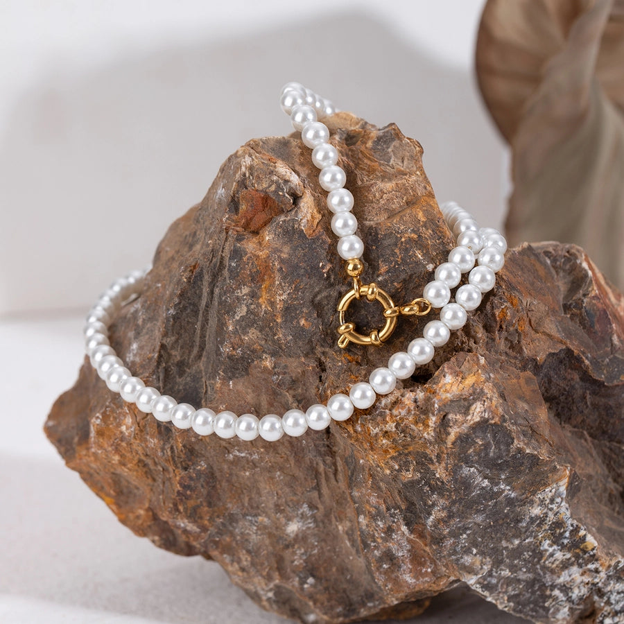 Jewelry Simple Style Classic Style Round 304 Stainless Steel Beaded Pearl Necklace